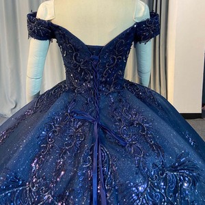 ชุดเดรสสีน้ำเงินกรมท่าสำหรับงาน Quinceanera รุ่น Lsany288 ประดับเลื่อมปักลายบาโรก ผ้าทูลล์วิบวับ ทรงบอลกาวน์ คอรูปหัวใจ เหมาะสำหรับงานเลี้ยงอย่างเป็นทางการ Jancember - Product Image 6