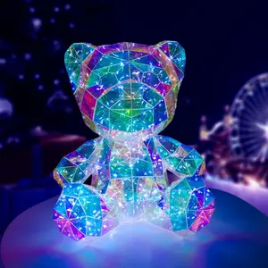 HoneyFly-Luz LED de noche de oso arcoíris, lámpara de mesa con USB, DC 5V, juguetes intermitentes enchufables, decoración artística de mesa, lámpara de lado