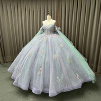 Robe de bal longue lilas pour Quinceañera et Sweet 16, avec corset et appliques florales à sequins, pour adolescentes, Robes XV