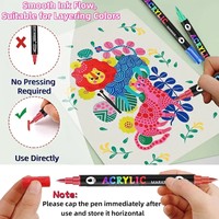 Nouvel ensemble de stylos à peinture acrylique à double pointe, 48 couleurs, 24 pièces, marqueurs acryliques permanents, non effaçables, pour la peinture