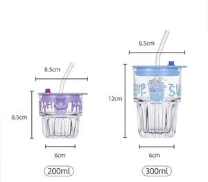 Taza de vidrio transparente con diseño simple de dibujos animados y Cinnamoroll, tapa a prueba de fugas de leche para <span class=keywords><strong>desayuno</strong></span> de 300ml, vasos de vidrio creativos - Product Image 2