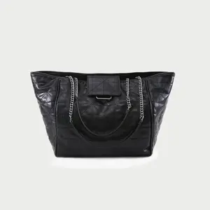 Luxury water-proof soft oil waxed cool vintage fashion big black tote handbag