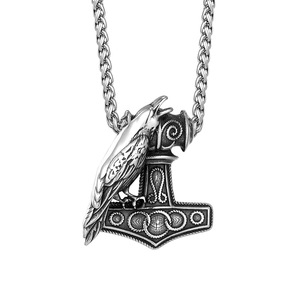 Collar Vikingo Nórdico con Colgante de Martillo de Thor y Cuervo, Acero Inoxidable, Estilo Vintage, Unisex, Cadena Doble de 60 cm - Product Image 5