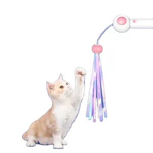ألعاب حيوانات أليفة تفاعلية عالية الجودة يمكن سحابها وإضافتها مع عصا تشويق القطط 1 ميجا واط على شكل جرس من الريش عصا لتحفيز القطط