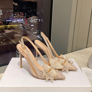Nuevas Sandalias de Tacón Alto de PVC con Punta Cerrada y Talón Descubierto para Mujer, con Lazo de Pedrería y Tela Brillante, Ideales para Novias y Bodas - Product Image 5