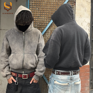 Custom Heavyweight Acid Wash Vintage Hoodie Oversized Sun Faded Distressed <b>Zip</b> up Streetwear Boxy Fit French Terry Sweatshirt - Product Image 4