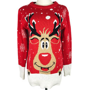 2024 Custom Wholesale <b>Women's</b> Casual Winter Merry <b>Christmas</b> <b>Sweaters</b> Crew Neck Embroidered Pullover Animal Knit Front Logo - Product Image 5