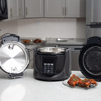 Cuisinière Électrique 2-EN-1 de Luxe en Acier Inoxydable avec Couvercles de Cuisson sous Pression et de Friture à Air, Grille Amovible, Combo Friteuse à Air et Autocuiseur