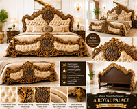 Ensemble de lit en teck luxueux, sur mesure, de style américain, avec un design de château, détails sculptés à la main, design traditionnel