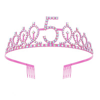 Crownia Accessorio per Capelli da Principessa con Corona in Strass Rosa Placcata in Oro Rosa per Feste di Compleanno delle Ragazze