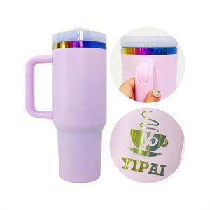 แก้วน้ำเคลือบสีชมพูขนาด 40 ออนซ์ พร้อมฝาปิดและหลอดดูด ลายเรนโบว์เคลือบสี  แกะสลักด้วยเลเซอร์ สำหรับวันวาเลนไทน์และวันแม่ - Product Image 2