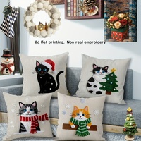 Housses de coussin décoratives de Noël Kongyu Home Textiles, motif chat, pour l'hiver, lot de 4, pour canapé, fauteuil