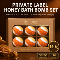 Boule de Bain Effervescente au Miel OEM ODM 140g, Beurre de Karité, Huile d'Amande Douce, Hydratante, Nourrissante, Spa, Marque Privée Personnalisée