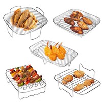 Accessoires pour friteuse à air Morning Dream Jia : Grille rectangulaire à trois niveaux pour frites, cuisson vapeur et barbecue en acier inoxydable