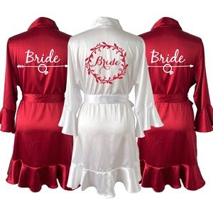 Al por mayor: Bata de satén de seda con volantes, kimono corto, elegante y lujosa, <span class=keywords><strong>para</strong></span> damas de honor, bodas, fiestas nupciales y como camisón de moda <span class=keywords><strong>para</strong></span> mujer. - Product Image 2