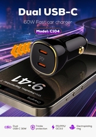 LDNIO C104 Nouvelle Arrivée PD 60W Double PD3.0 USB Type-C Pas Cher Charge Rapide 60W Chargeur de Voiture pour Téléphone Portable
