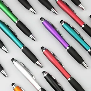 经典定制标志金属色塑料手写笔二合一圆珠笔，带手写笔触摸