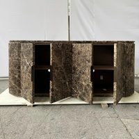 Meuble TV LED de luxe personnalisé à 4 portes en marbre Emperador foncé, design moderne, pour hôtel, salon, appartement