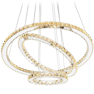 Lustre en cristal finition or, luminaire suspendu LED E26, blanc chaud 3500K, commande par interrupteur, intensité réglable, hauteur ajustable, salon - Product Image 1