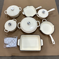 Vente en gros usine : Ensemble de 7 pièces de batterie de cuisine en fonte émaillée, comprenant faitout, poêle, cocotte et plat de cuisson