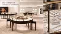 Maßgefertigte Schmuck-Vitrine Gebogene Inseltheke Glas-Schaukasten Einzelhandels-Displaymöbel Ladeneinrichtung mit LED-Beleuchtung