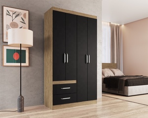 Armario Independiente de Estilo Moderno ESSENTIAL, 4 Puertas, 2 Cajones, Mueble de Dormitorio, Madera Aglomerada/Color Negro Brasileño - Product Image 6
