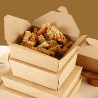 Boîte à déjeuner en papier kraft jetable personnalisée et écologique Conteneur à emporter Boîtes en papier de restauration rapide pour poulet frit Emballage avec couvercle