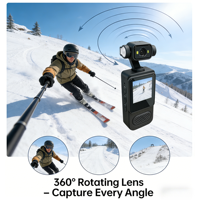 Caméra d'action 2K avec double stabilisation OIS+EIS, 360° °   Caméra de sport à objectif rotatif, caméra de casque étanche pour le vélo et les sports