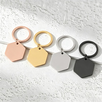 Porte-clés hexagonal vierge en acier inoxydable effet miroir, pendentif vierge pour impression laser UV, idéal pour promotion commerciale et cadeaux publicitaires