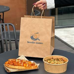 Sac en papier kraft personnalisé pour restaurant, sac à emporter pour nouilles et emballage alimentaire personnalisé avec logo - Product Image 2