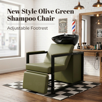 Fauteuil de lavage de cheveux pour salon avec bac en céramique noir, fauteuil de coiffure vert olive, tube métallique, mobilier de salon de coiffure, vente chaude