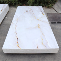 Panel PVC Lapis UV Ramah Lingkungan dengan Motif Marmer Biru Muda dan Garis Emas, Tahan Gores & Tahan Lama untuk Dekorasi Interior