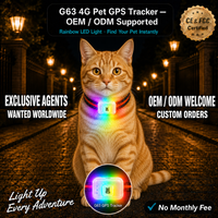 Traceur GPS 4G G63 Find My Cat avec lumière LED couleur, mini localisateur étanche pour animaux de compagnie, chien, chat, application gratuite, suivi de localisation et d'activité en temps réel