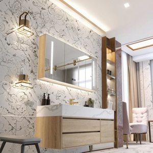 Mueble de baño de lujo moderno montado en la pared con espejo LED, armario de baño de almacenamiento grande con carcasa de PVC MDF <span class=keywords><strong>para</strong></span> hoteles - Product Image 3