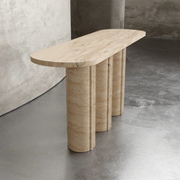 Table console en marbre haut de gamme Dream Home, pieds en colonne cannelée, plateau elliptique, table de couloir en pierre massif pour la décoration intérieure