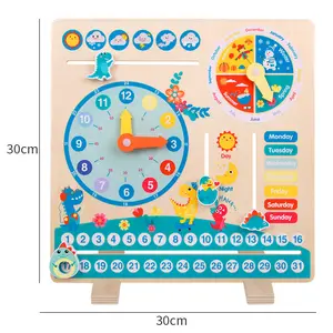 Montessori Educational Dinosaur Clock Board Wooden children's teaching clocks Kid's Weather Season Cognitive Toys