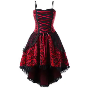 Grosir ukuran Plus XL XXL XXXL XXXXL XXXXXL merah hitam Abad Pertengahan romantis Gotik gaun Vintage untuk wanita