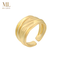 Bague ouverte ondulée irrégulière en laiton plaqué or 18 carats Mylove Custom Jewelry Chic pour femme, style architectural moderne et élégant