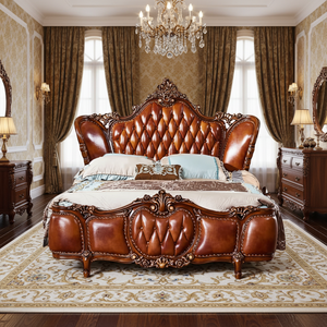 <span class=keywords><strong>Cama</strong></span> con Dosel Estilo Victoriano <span class=keywords><strong>de</strong></span> Lujo con Cabecera <span class=keywords><strong>de</strong></span> Cuero Marrón Acolchado y Tallados en Madera - Product Image 4