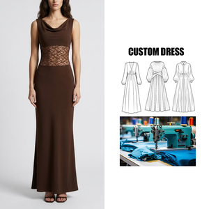 Produttore OEM di Abiti da Donna, Etichetta Privata, Vestiti di Alta Qualità su Misura, Abito Lungo in Maglia con Collo a Cappuccio e Dettagli in Pizzo - Product Image 1