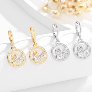 2025 haute qualité Fine nouveau cygne rond 14k cuivre plaqué or incrusté Zircon usure quotidienne boucles d'oreilles en laiton bijoux pour femmes - Product Image 1