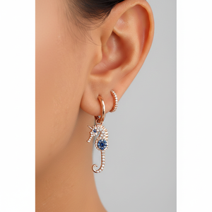 New Design Gold Plated Sterling Silver Ethnic Bezel Setting Seahorse Zircon Drop Earrings for Women-Party Gift - Product Image 2