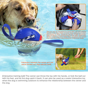 <b>Interactive</b> Dog Chew Ball with Cotton Rope and Nylon Handle Blue White Red Teeth Cleaning <b>Toy</b> for Dogs - Product Image 5