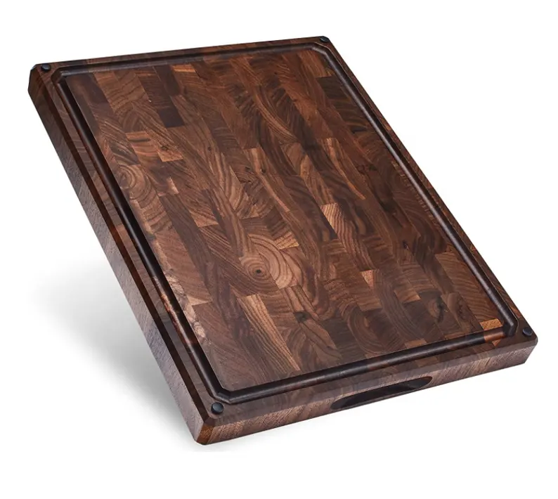 Rectangular board Large Thick End Grain walnut cutting board with Non-Slip Feet, Juice Groove