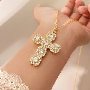 Collier pendentif micro-pavé en zircon cubique, plaqué or 18 carats, collier ras du cou en forme de croix pour femme, bijoux - Product Image 4