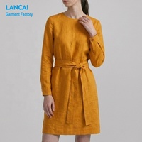 Minimalistisches Langarm-Leinenkleid Maßgeschneidertes Damenkleid Einfarbiges Blanko-Minikleid Loungewear Private Label