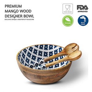 Cuenco de madera con 2 cucharas para servir ensaladas y postres y almacenamiento de frutas Cuenco decorativo para el hogar Hotel Restaurante - Product Image 2