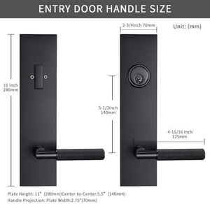 Manija Moderna para Puerta Principal en Negro Mate, Empuñadura Antideslizante, Juego de Cerradura de Entrada Resistente, Cerrojo <span class=keywords><strong>Exterior</strong></span> con Palanca, 3 Llaves, Izquierda/Derecha - Product Image 3