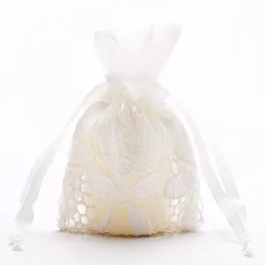 10x14cm White Hollow Lace Bag Cotton Linen Jewelry Storage Bag Round Bottom Milk Silk Creative Bundle Pocket Wedding