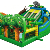Château gonflable commercial extérieur sur le thème de la forêt animale, personnalisé, 12*8m, 103m², pour enfants, avec toboggan